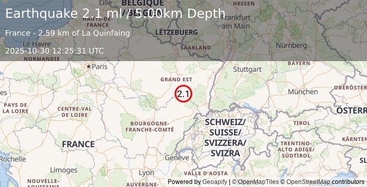 Earthquake FRANCE (2.1 ml) (2025-10-30 12:25:31 UTC)