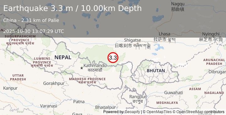 Earthquake WESTERN XIZANG (3.3 m) (2025-10-30 13:07:29 UTC)