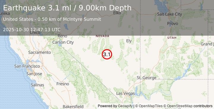 Earthquake NEVADA (3.1 ml) (2025-10-30 12:47:13 UTC)