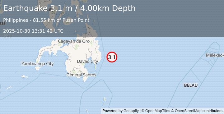 Earthquake PHILIPPINE ISLANDS REGION (3.1 m) (2025-10-30 13:31:42 UTC)