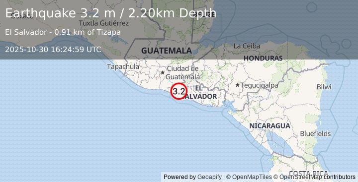 Earthquake EL SALVADOR (3.2 m) (2025-10-30 16:24:59 UTC)