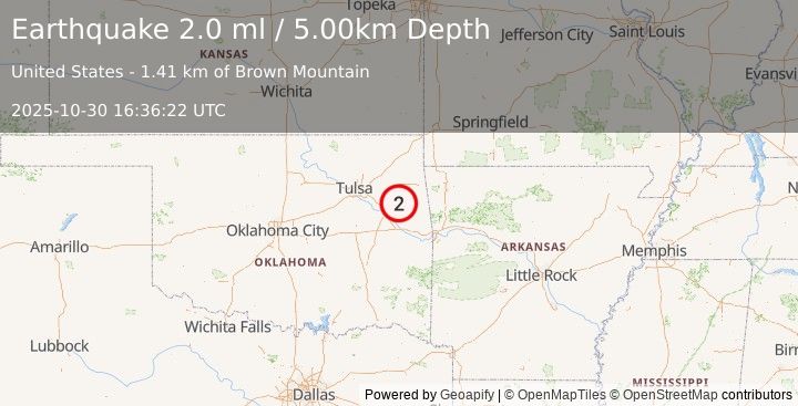 Earthquake OKLAHOMA (2.0 ml) (2025-10-30 16:36:22 UTC)