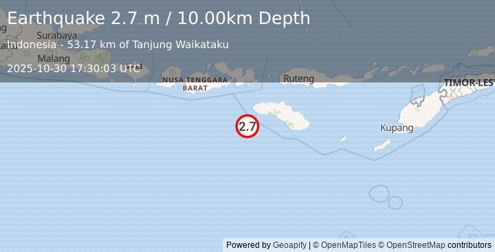 Earthquake SOUTH OF SUMBAWA, INDONESIA (2.7 m) (2025-10-30 17:30:03 UTC)