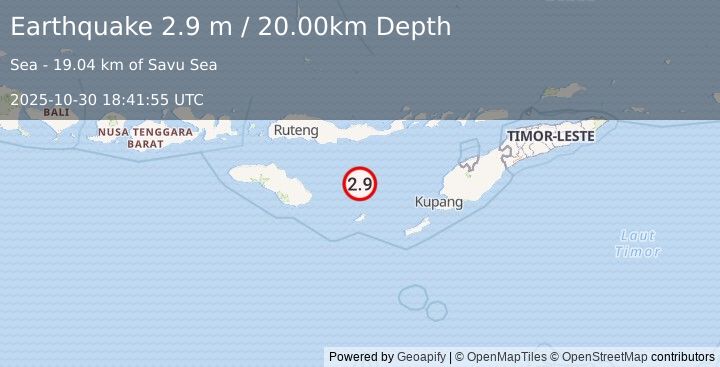Earthquake SAVU SEA (2.9 m) (2025-10-30 18:41:55 UTC)