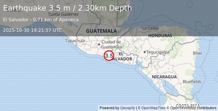 Earthquake EL SALVADOR (3.5 m) (2025-10-30 19:21:57 UTC)