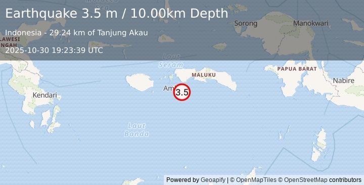 Earthquake SERAM, INDONESIA (3.5 m) (2025-10-30 19:23:39 UTC)