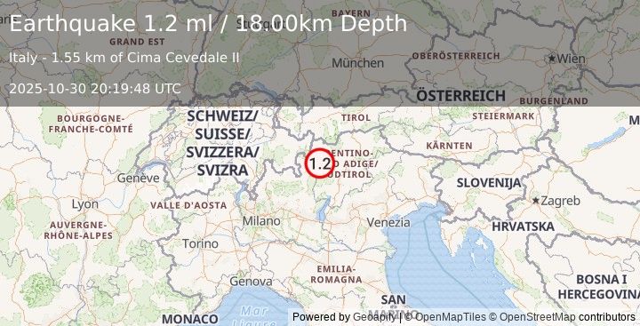 Earthquake NORTHERN ITALY (1.4 ml) (2025-10-30 20:19:46 UTC)