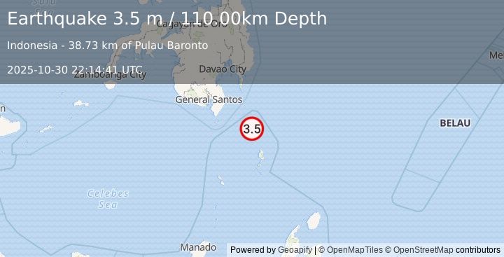 Earthquake MINDANAO, PHILIPPINES (3.5 m) (2025-10-30 22:14:41 UTC)