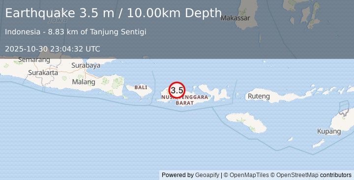 Earthquake LOMBOK REGION, INDONESIA (3.5 m) (2025-10-30 23:04:32 UTC)