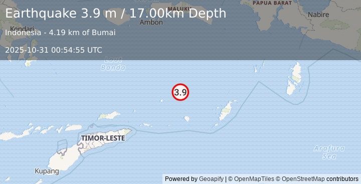 Earthquake BANDA SEA (3.9 m) (2025-10-31 00:54:55 UTC)