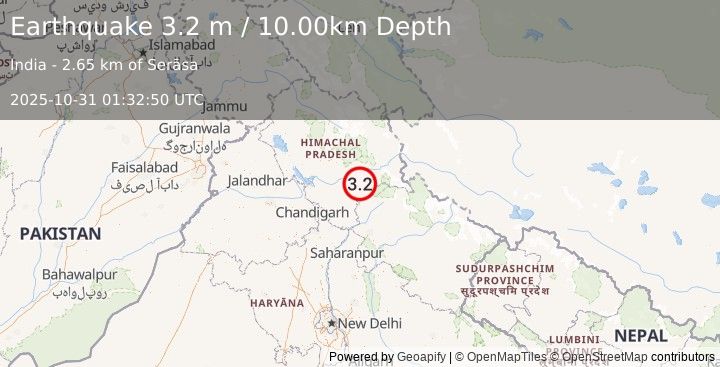 Earthquake HIMACHAL PRADESH, INDIA (3.2 m) (2025-10-31 01:32:50 UTC)