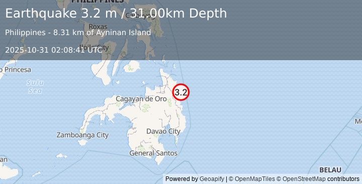 Earthquake MINDANAO, PHILIPPINES (3.2 m) (2025-10-31 02:08:41 UTC)