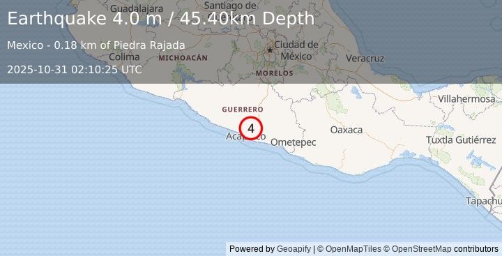 Earthquake GUERRERO, MEXICO (4.0 m) (2025-10-31 02:10:25 UTC)