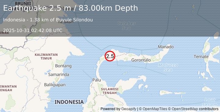 Earthquake MINAHASA, SULAWESI, INDONESIA (2.5 m) (2025-10-31 02:42:08 UTC)