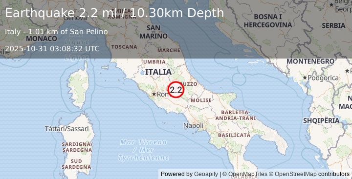 Earthquake CENTRAL ITALY (2.2 ml) (2025-10-31 03:08:32 UTC)
