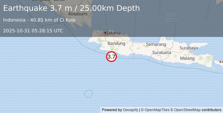 Earthquake JAVA, INDONESIA (3.7 m) (2025-10-31 05:28:15 UTC)
