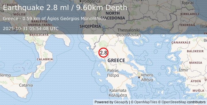 Earthquake GREECE (2.8 ml) (2025-10-31 05:54:08 UTC)