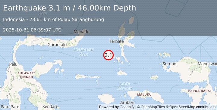Earthquake MOLUCCA SEA (3.1 m) (2025-10-31 06:39:07 UTC)