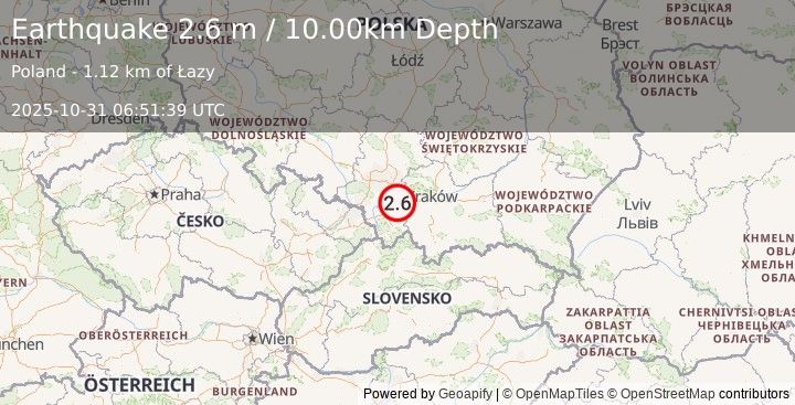 Earthquake POLAND (2.6 m) (2025-10-31 06:51:39 UTC)
