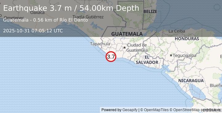 Earthquake GUATEMALA (3.7 m) (2025-10-31 07:05:12 UTC)