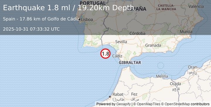 Earthquake STRAIT OF GIBRALTAR (1.8 ml) (2025-10-31 07:33:32 UTC)