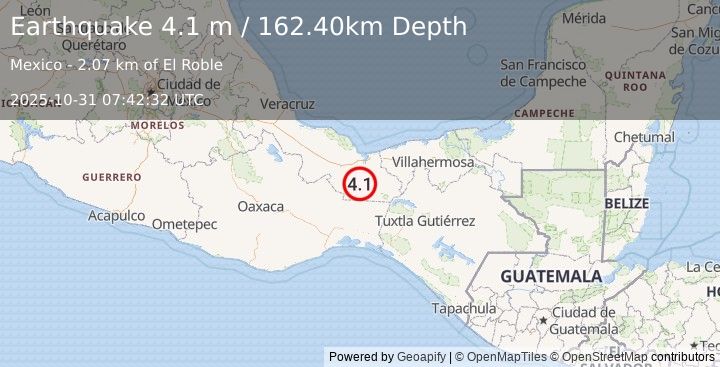 Earthquake VERACRUZ, MEXICO (4.1 m) (2025-10-31 07:42:32 UTC)
