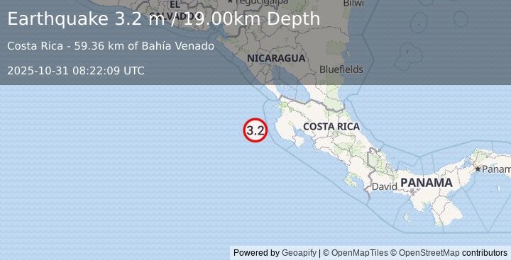 Earthquake OFF COAST OF COSTA RICA (3.2 m) (2025-10-31 08:22:09 UTC)