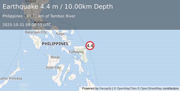 Earthquake SAMAR, PHILIPPINES (4.4 m) (2025-10-31 09:00:55 UTC)