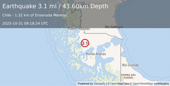 Earthquake MAGALLANES, CHILE (3.1 ml) (2025-10-31 09:18:24 UTC)