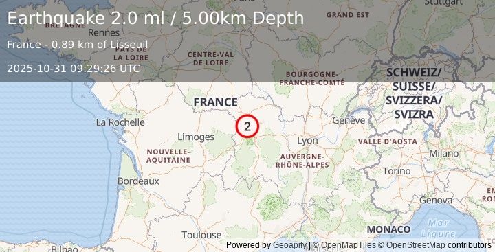 Earthquake FRANCE (2.0 ml) (2025-10-31 09:29:26 UTC)