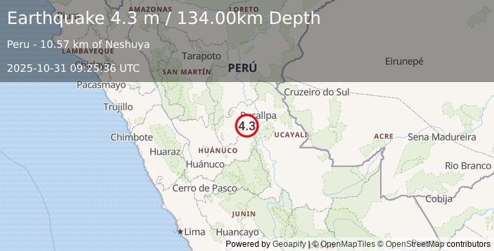 Earthquake CENTRAL PERU (4.3 m) (2025-10-31 09:25:36 UTC)