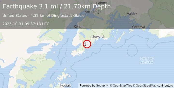 Earthquake KENAI PENINSULA, ALASKA (3.1 ml) (2025-10-31 09:37:12 UTC)