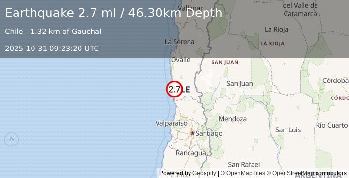 Earthquake COQUIMBO, CHILE (2.7 ml) (2025-10-31 09:23:20 UTC)