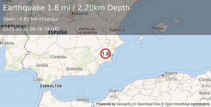 Earthquake SPAIN (1.8 ml) (2025-10-31 09:36:19 UTC)