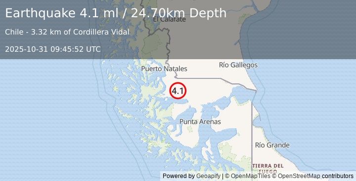 Earthquake MAGALLANES, CHILE (4.1 ml) (2025-10-31 09:45:52 UTC)