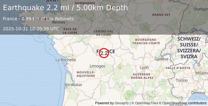 Earthquake FRANCE (2.2 ml) (2025-10-31 10:20:39 UTC)