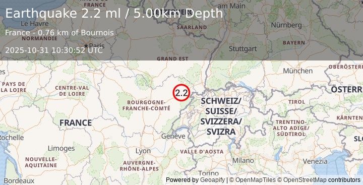 Earthquake FRANCE (2.2 ml) (2025-10-31 10:30:52 UTC)