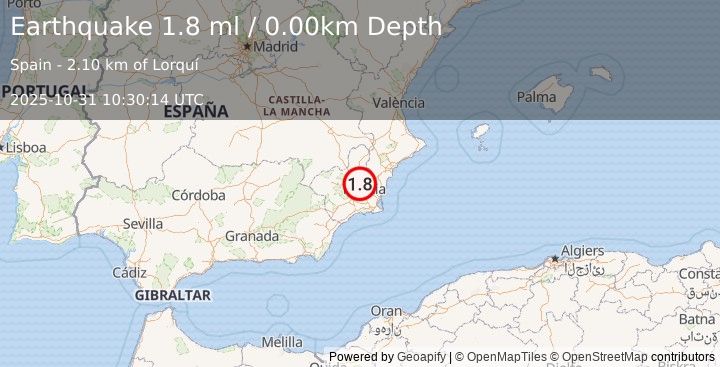 Earthquake SPAIN (1.8 ml) (2025-10-31 10:30:14 UTC)