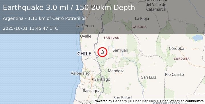 Earthquake SAN JUAN, ARGENTINA (3.0 ml) (2025-10-31 11:45:47 UTC)