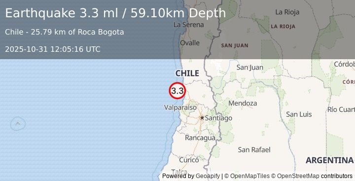 Earthquake OFFSHORE VALPARAISO, CHILE (3.3 ml) (2025-10-31 12:05:16 UTC)