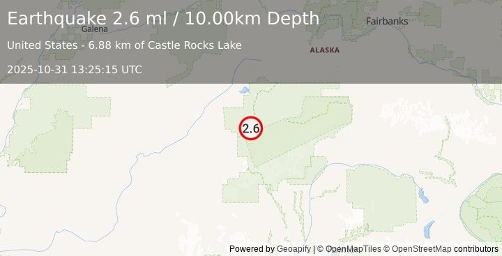 Earthquake CENTRAL ALASKA (2.6 ml) (2025-10-31 13:25:15 UTC)