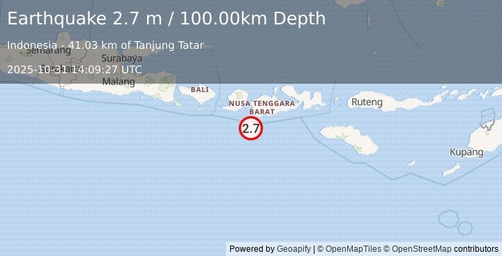 Earthquake LOMBOK REGION, INDONESIA (2.7 m) (2025-10-31 14:09:27 UTC)