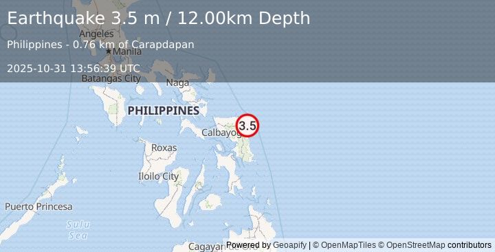 Earthquake SAMAR, PHILIPPINES (3.5 m) (2025-10-31 13:56:39 UTC)