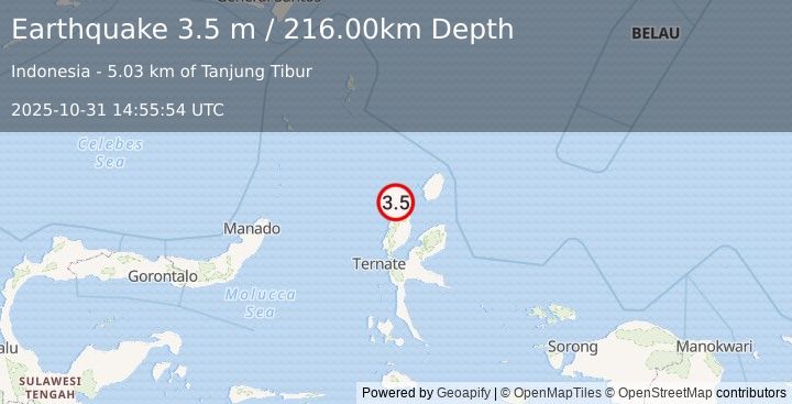 Earthquake MOLUCCA SEA (3.5 m) (2025-10-31 14:55:54 UTC)