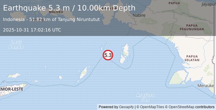 Earthquake KEPULAUAN ARU REGION, INDONESIA (4.7 mw) (2025-10-31 17:02:15 UTC)