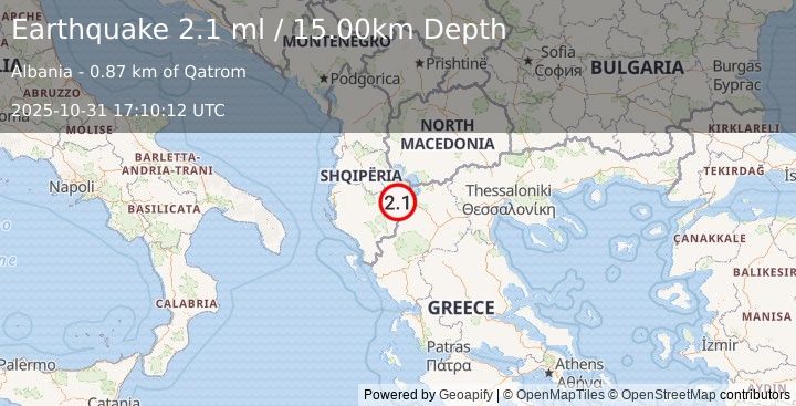 Earthquake ALBANIA (2.1 ml) (2025-10-31 17:10:12 UTC)