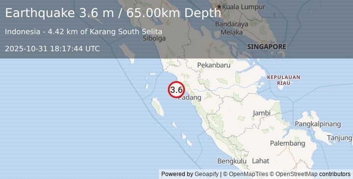 Earthquake SOUTHERN SUMATRA, INDONESIA (3.6 m) (2025-10-31 18:17:44 UTC)
