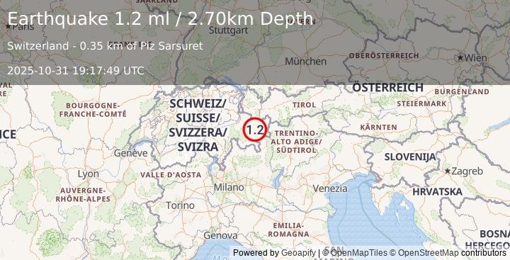 Earthquake SWITZERLAND (1.2 ml) (2025-10-31 19:17:49 UTC)