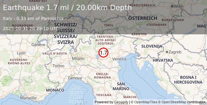Earthquake NORTHERN ITALY (1.7 ml) (2025-10-31 20:29:11 UTC)