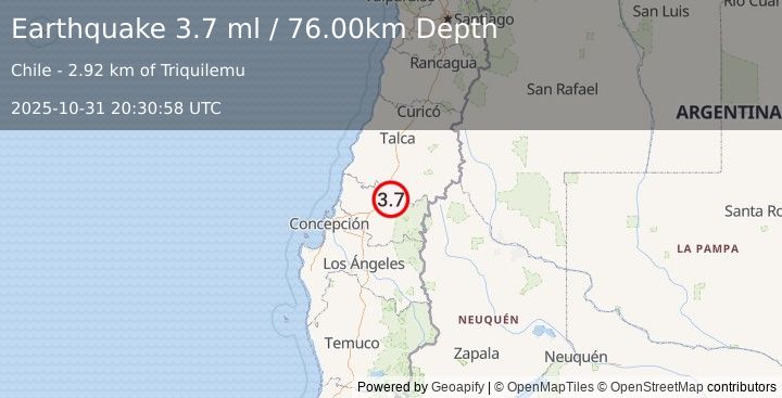 Earthquake MAULE, CHILE (3.3 ml) (2025-10-31 20:31:02 UTC)
